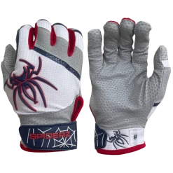 2022 Spiderz PRO Model Batting Gloves: White/Navy/Red Gear