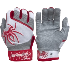 2022 Spiderz PRO Model Batting Gloves: White/Red