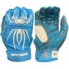 2022 Spiderz HYBRID Batting Gloves: Columbia Blue/White