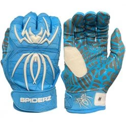 2022 Spiderz HYBRID Batting Gloves: Columbia Blue/White