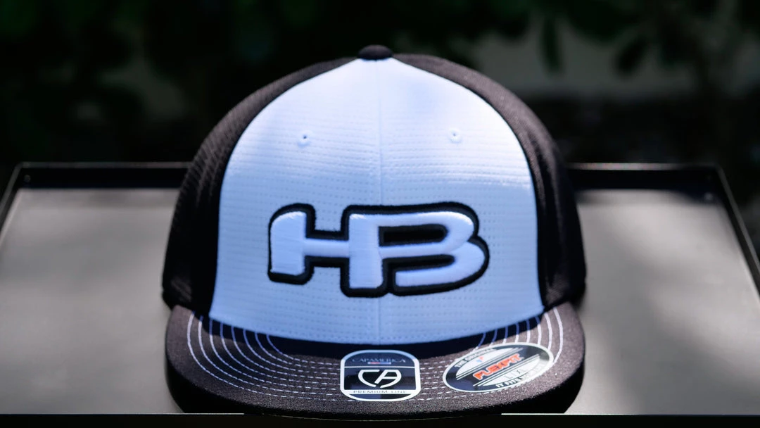 HB Sports Headbanger Sports Exclusive I8508 Flexfit Aerated Performance Hat: Black / White 3 HB Sports Headbanger Sports Exclusive I8508 Flexfit Aerated Performance Hat: Black / White