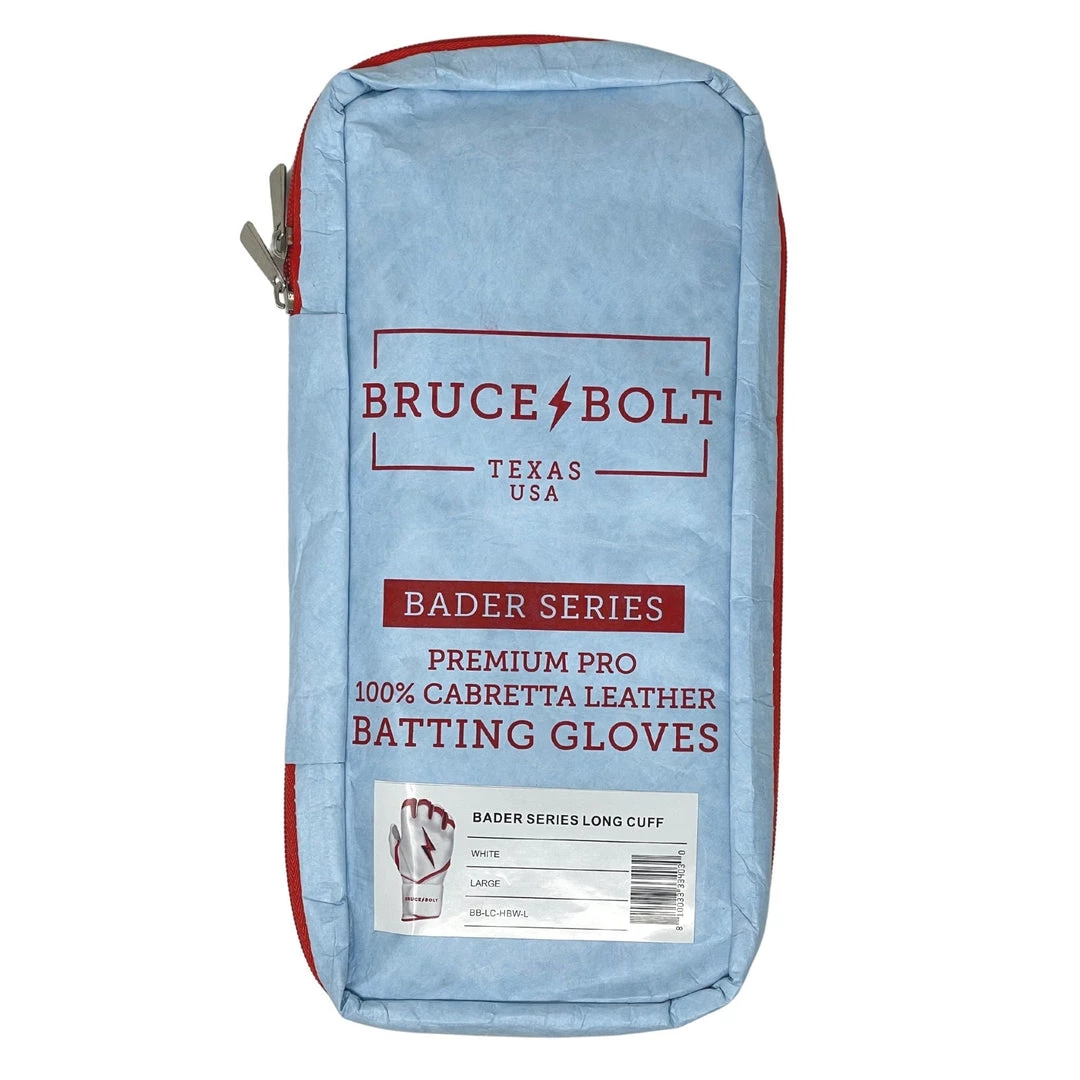 Bruce Bolt PREMIUM PRO BADER Series Long Cuff Batting Gloves: White Gear 8 Bruce Bolt PREMIUM PRO BADER Series Long Cuff Batting Gloves: White Gear