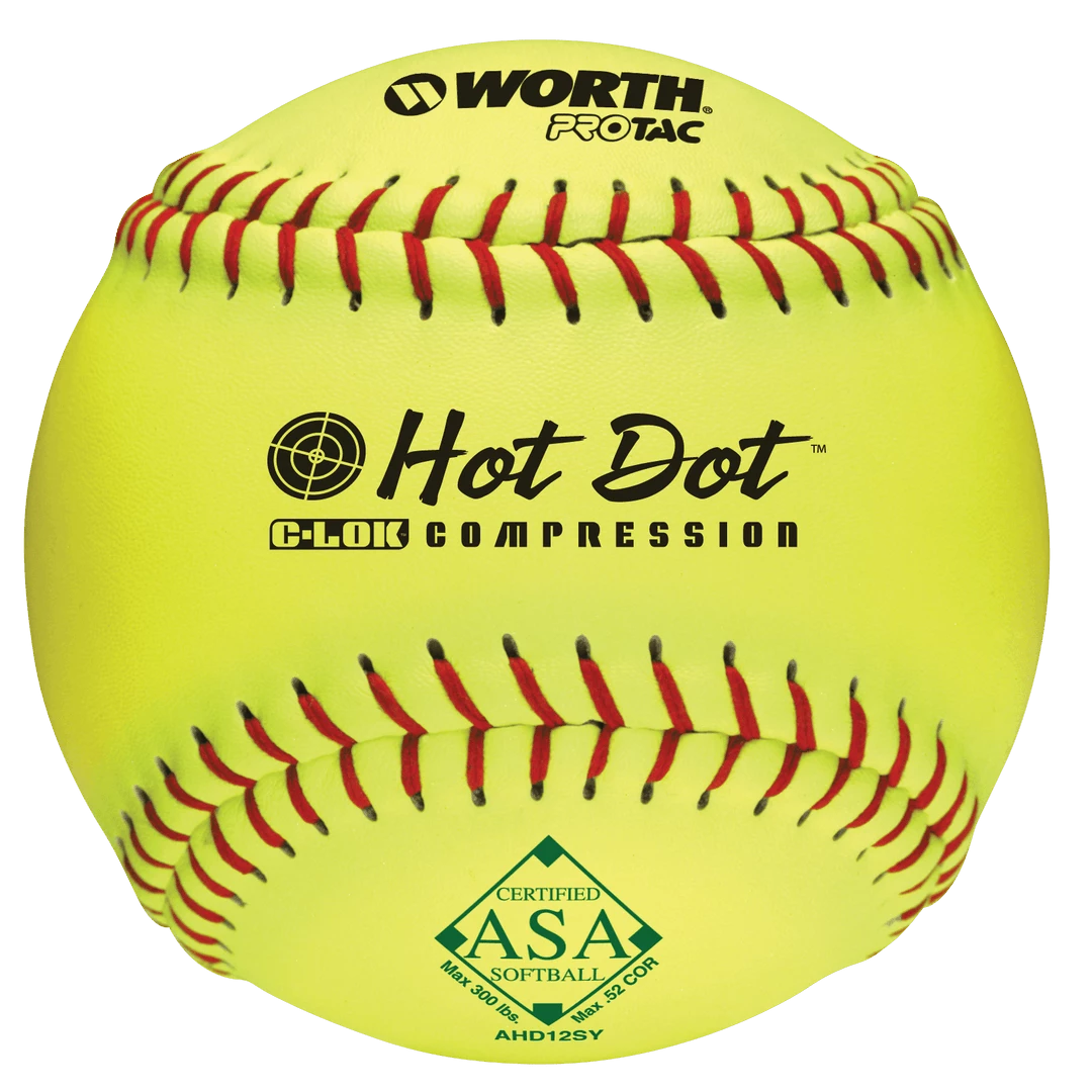 Worth 12" ASA Hot Dot Slowpitch Softballs (Dozen): AHD12SY 3 Worth 12" ASA Hot Dot Slowpitch Softballs (Dozen): AHD12SY