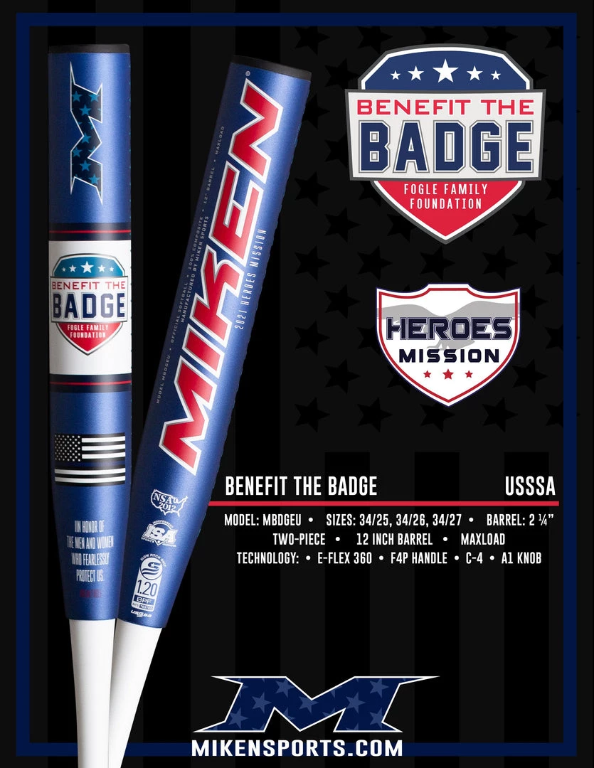2022 Miken Benefit The Badge 12" USSSA Slowpitch Softball Bat: MBDGEU 6 2022 Miken Benefit The Badge 12" USSSA Slowpitch Softball Bat: MBDGEU