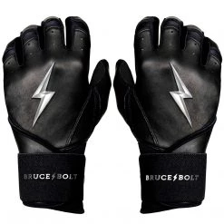 Bruce Bolt PREMIUM PRO Chrome Series Long Cuff Batting Gloves: Black Gear