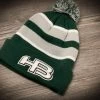 HB Sports Striped Color Winter Pom-Pom Beanie Hat: Green And Silver Apparel