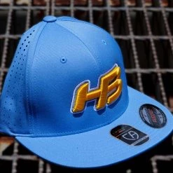 HB Sports Headbanger Sports I8503 Cap America Flexfit Perforated Performance Hat: Powder Blue & Yellow Apparel