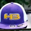 HB Sports Apparel Headbanger Sports Exclusive I8501 Cap America Flexfit Performance Trucker Mesh Back Hat: Purple / Yellow / White