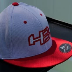 HB Sports Apparel Headbanger Sports Exclusive Pacific ES342 Performance Flexfit Hat: Grey/Red/Silver