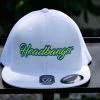HB Sports Apparel Headbanger Sports Exclusive I8501 Cap America Flexfit Performance Trucker Mesh Back Hat: White / Neon / Blue