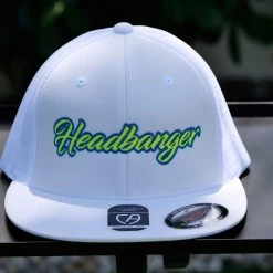 HB Sports Apparel Headbanger Sports Exclusive I8501 Cap America Flexfit Performance Trucker Mesh Back Hat: White / Neon / Blue