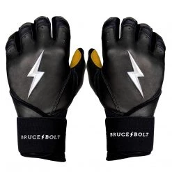 Bruce Bolt PREMIUM PRO Long Cuff Batting Gloves: Black Gear