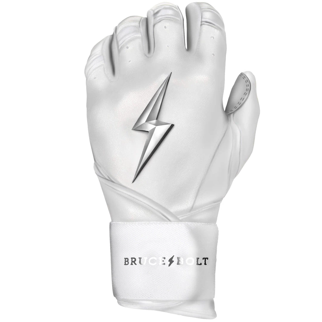 Bruce Bolt PREMIUM PRO Chrome Series Long Cuff Batting Gloves: White 7 Bruce Bolt PREMIUM PRO Chrome Series Long Cuff Batting Gloves: White