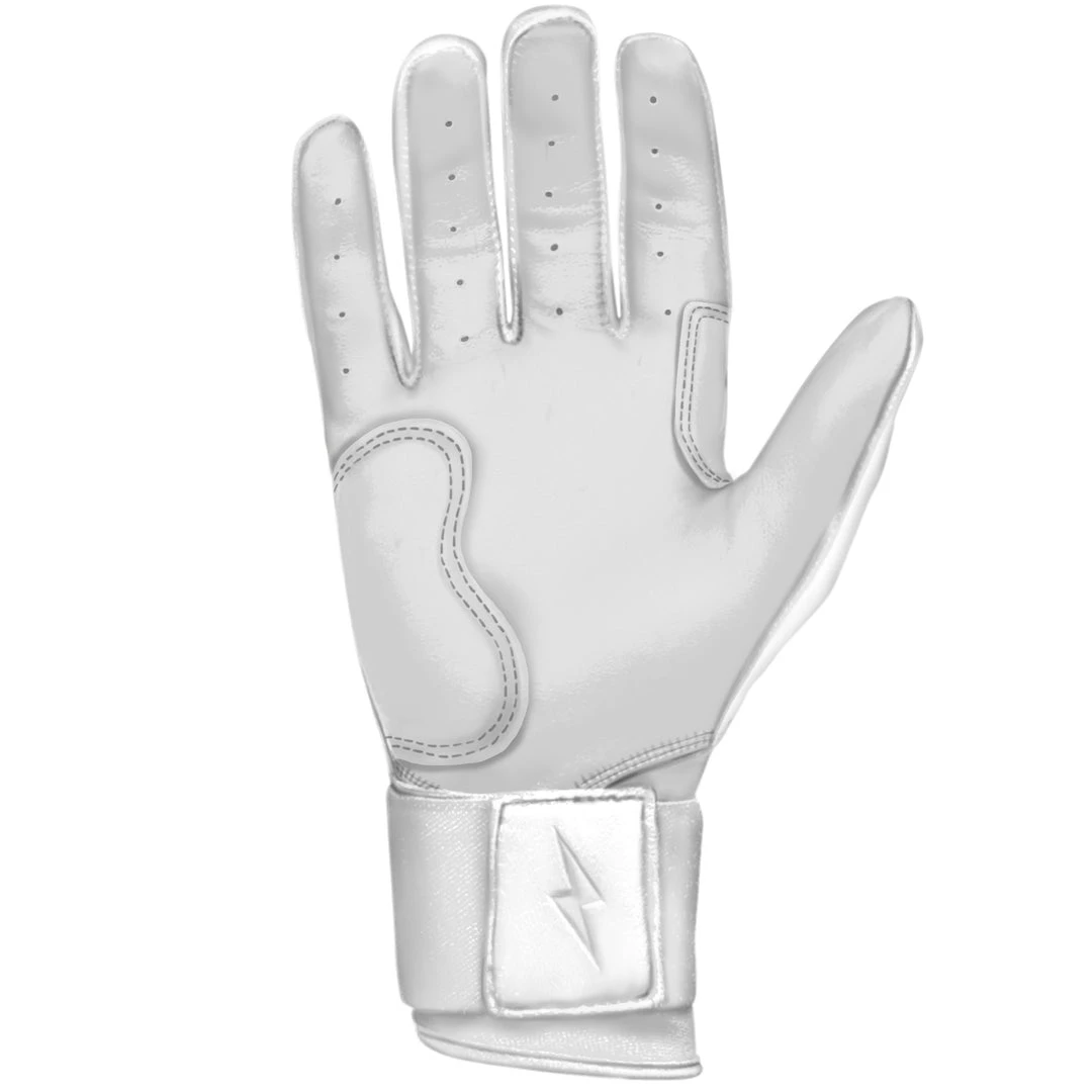 Bruce Bolt PREMIUM PRO Chrome Series Long Cuff Batting Gloves: White 8 Bruce Bolt PREMIUM PRO Chrome Series Long Cuff Batting Gloves: White