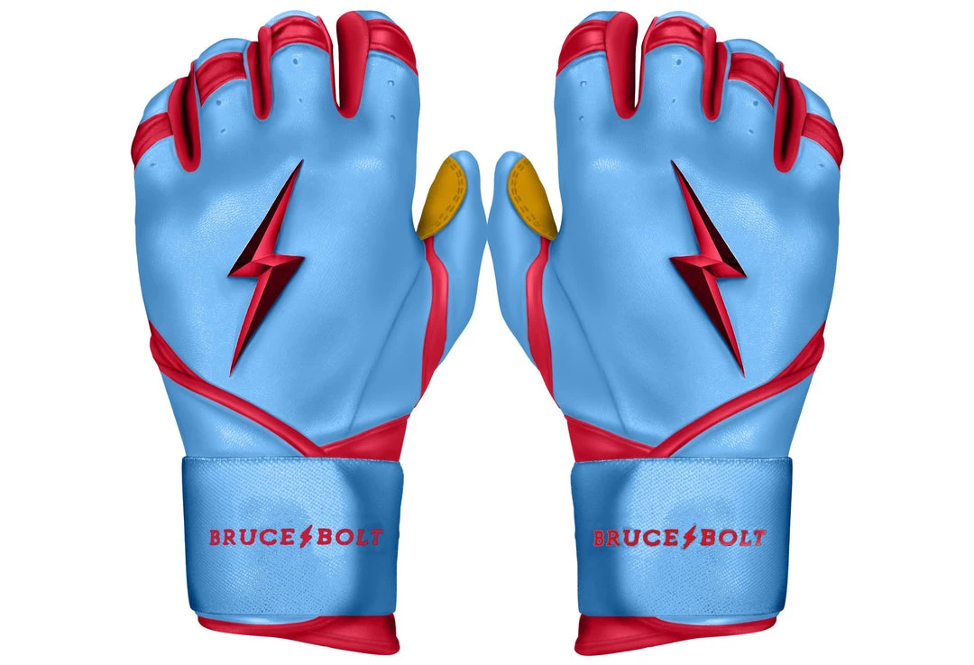 Bruce Bolt PREMIUM PRO BADER Series Long Cuff Batting Gloves: Baby Blue Gear 3 Bruce Bolt PREMIUM PRO BADER Series Long Cuff Batting Gloves: Baby Blue Gear