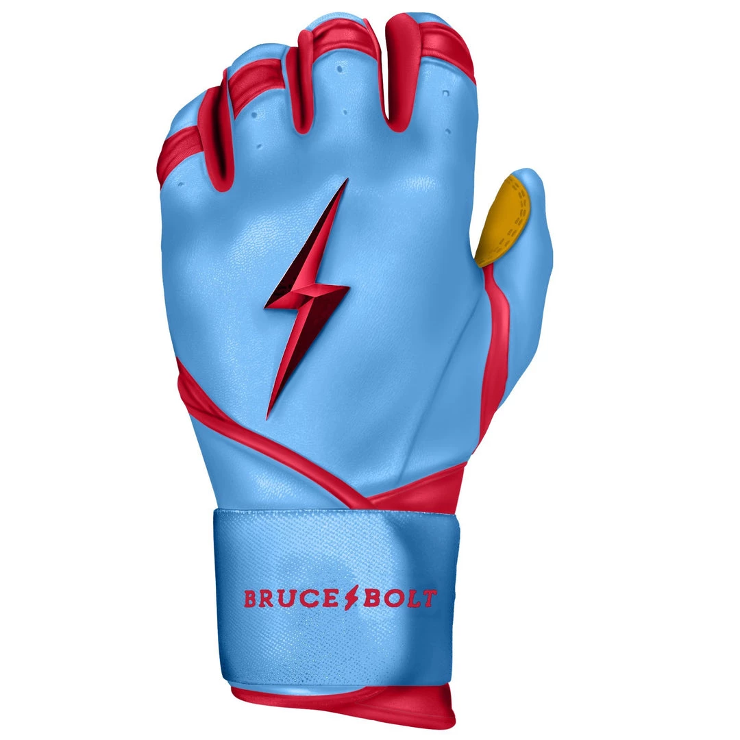 Bruce Bolt PREMIUM PRO BADER Series Long Cuff Batting Gloves: Baby Blue Gear 4 Bruce Bolt PREMIUM PRO BADER Series Long Cuff Batting Gloves: Baby Blue Gear
