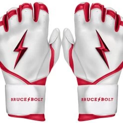 Bruce Bolt PREMIUM PRO BADER Series Long Cuff Batting Gloves: White Gear