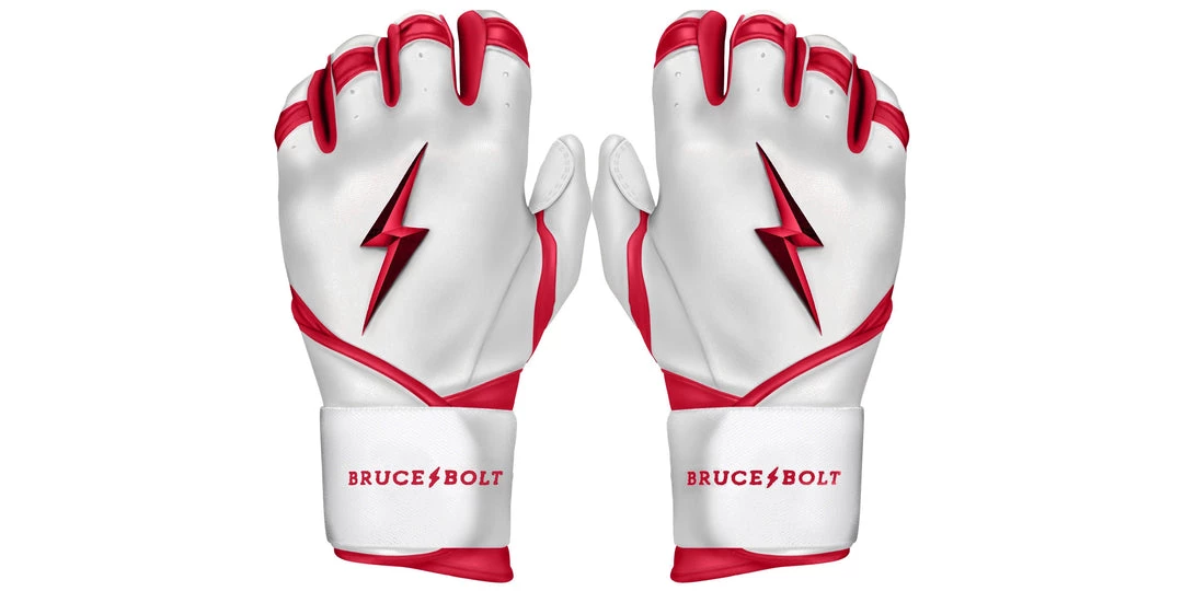 Bruce Bolt PREMIUM PRO BADER Series Long Cuff Batting Gloves: White Gear 3 Bruce Bolt PREMIUM PRO BADER Series Long Cuff Batting Gloves: White Gear