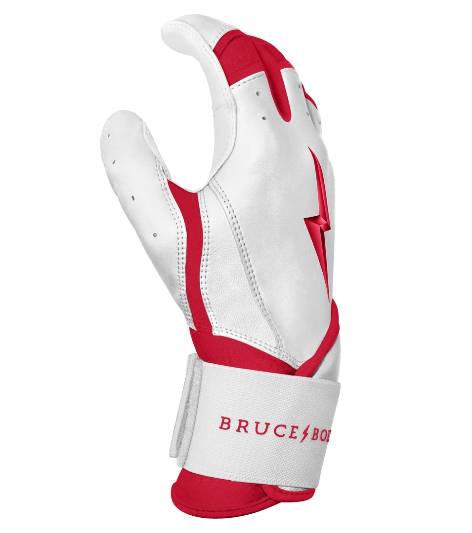 Bruce Bolt PREMIUM PRO BADER Series Long Cuff Batting Gloves: White Gear 7 Bruce Bolt PREMIUM PRO BADER Series Long Cuff Batting Gloves: White Gear