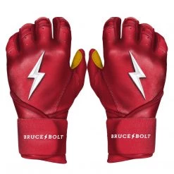 Bruce Bolt PREMIUM PRO Long Cuff Batting Gloves: Red