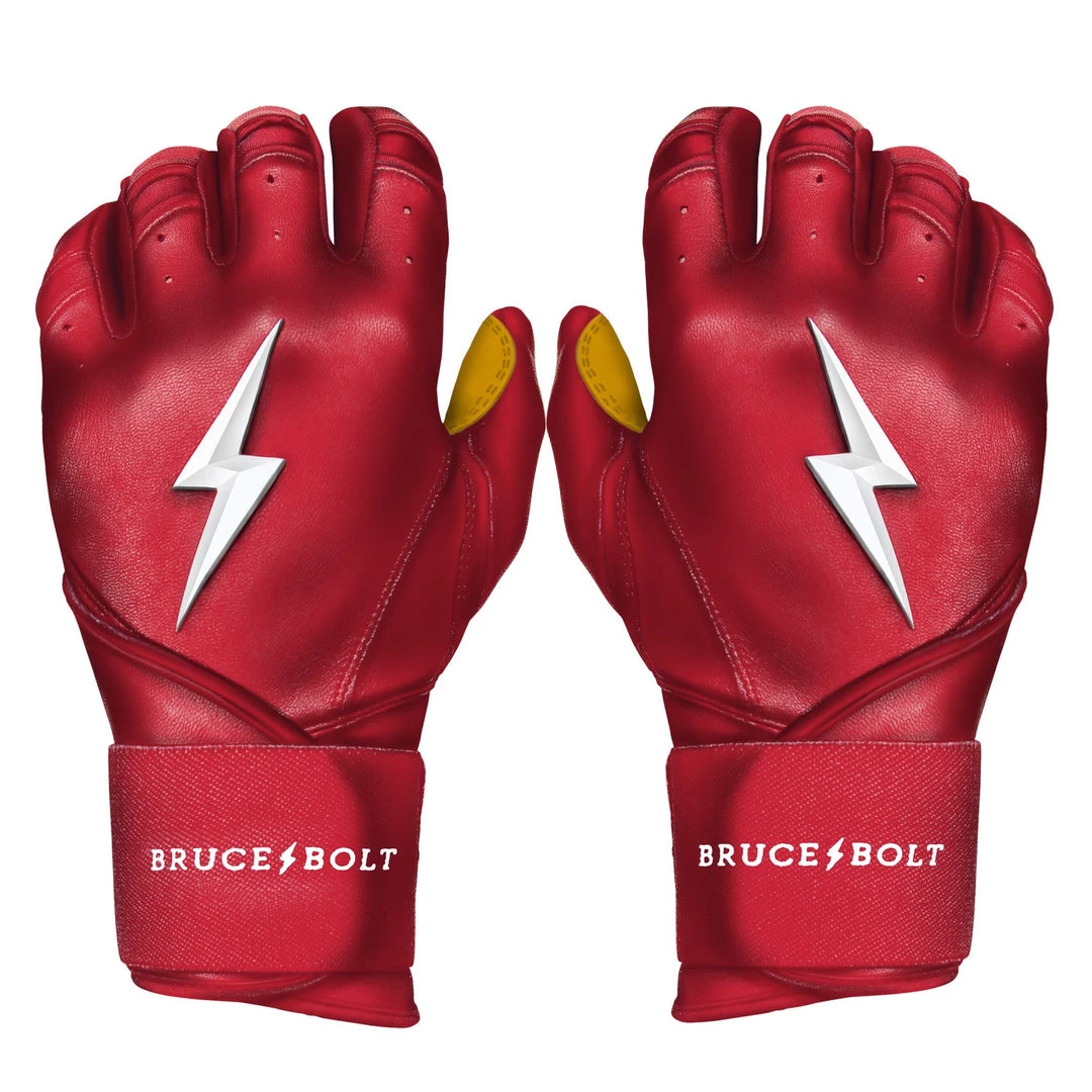 Bruce Bolt PREMIUM PRO Long Cuff Batting Gloves: Red 3 Bruce Bolt PREMIUM PRO Long Cuff Batting Gloves: Red