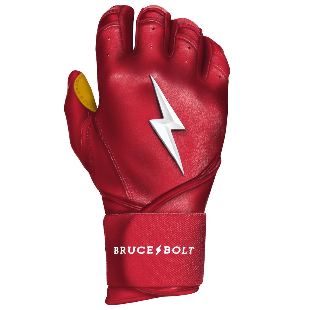 Bruce Bolt PREMIUM PRO Long Cuff Batting Gloves: Red 7 Bruce Bolt PREMIUM PRO Long Cuff Batting Gloves: Red
