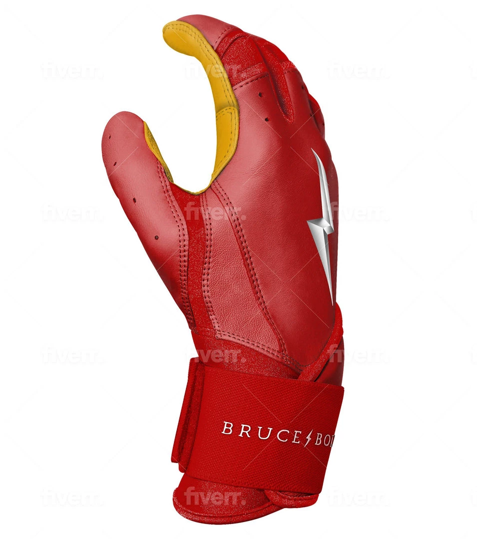 Bruce Bolt PREMIUM PRO Long Cuff Batting Gloves: Red 8 Bruce Bolt PREMIUM PRO Long Cuff Batting Gloves: Red