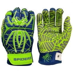 2021 Spiderz HYBRID Small Batch Batting Gloves: Navy Blue/Safety Green/White Gear