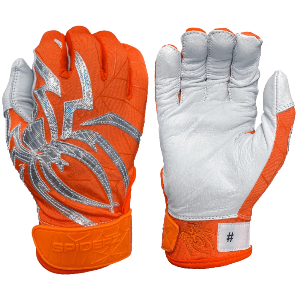 2022 Spiderz PRIZM Batting Gloves: Orange/Silver Gear 3 2022 Spiderz PRIZM Batting Gloves: Orange/Silver Gear