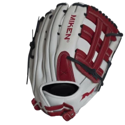 Miken Pro Series 13.5″ Slow Pitch Fielding Glove – White/Scarlet/Navy: PRO135WSN