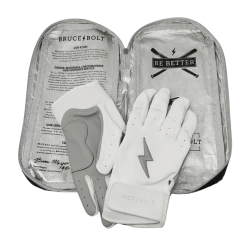 Bruce Bolt PREMIUM PRO Chrome Series Short Cuff Batting Gloves: White Gear