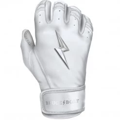 Bruce Bolt PREMIUM PRO Chrome Series Short Cuff Batting Gloves: White Gear