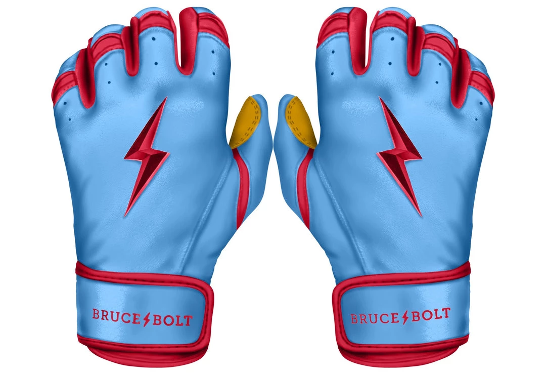 Bruce Bolt PREMIUM PRO BADER Series Short Cuff Batting Gloves: Baby Blue Gear 3 Bruce Bolt PREMIUM PRO BADER Series Short Cuff Batting Gloves: Baby Blue Gear