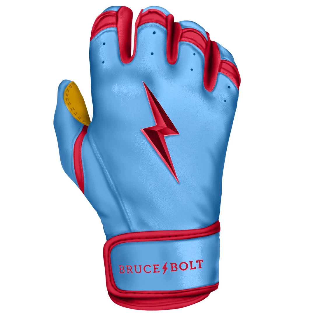 Bruce Bolt PREMIUM PRO BADER Series Short Cuff Batting Gloves: Baby Blue Gear 6 Bruce Bolt PREMIUM PRO BADER Series Short Cuff Batting Gloves: Baby Blue Gear