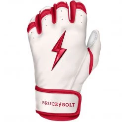 Bruce Bolt PREMIUM PRO BADER Series Short Cuff Batting Gloves: White Gear