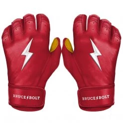 Bruce Bolt PREMIUM PRO Short Cuff Batting Gloves: Red Gear