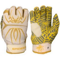 2021 Spiderz HYBRID Small Batch Batting Gloves: White/Gold Gear