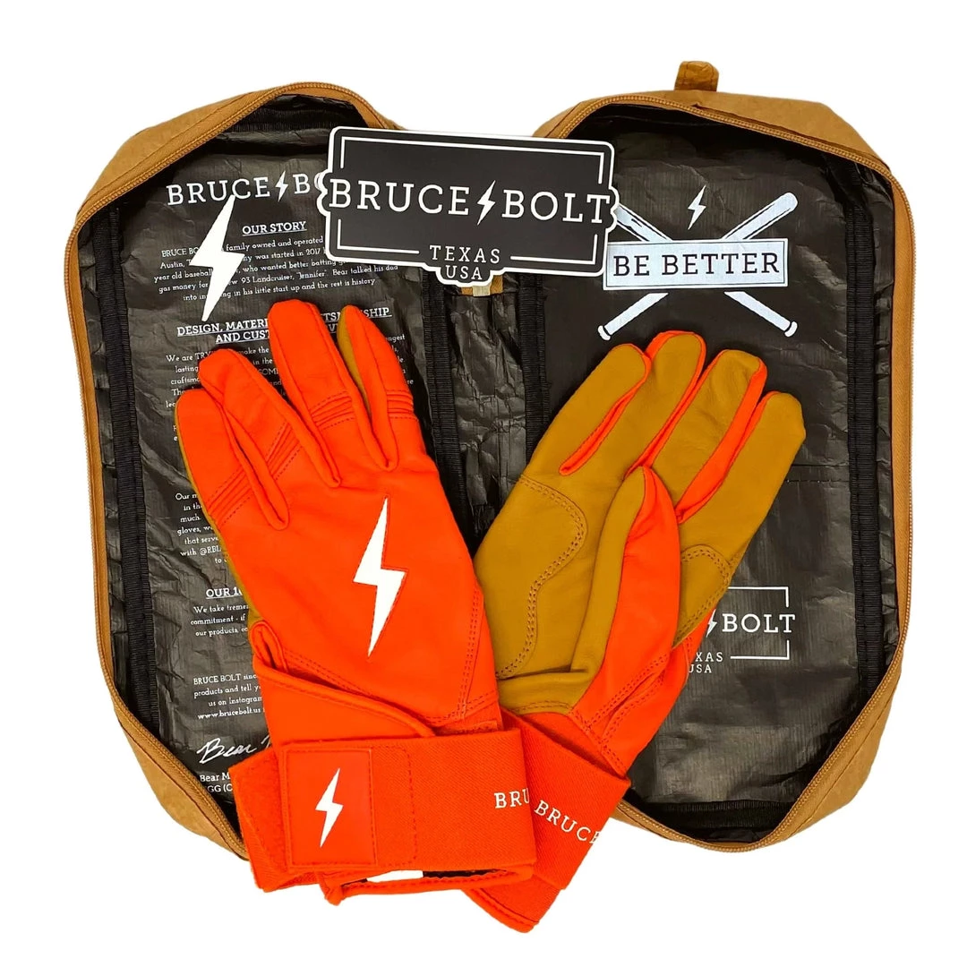 Bruce Bolt PREMIUM PRO Long Cuff Batting Gloves: Orange 6 Bruce Bolt PREMIUM PRO Long Cuff Batting Gloves: Orange
