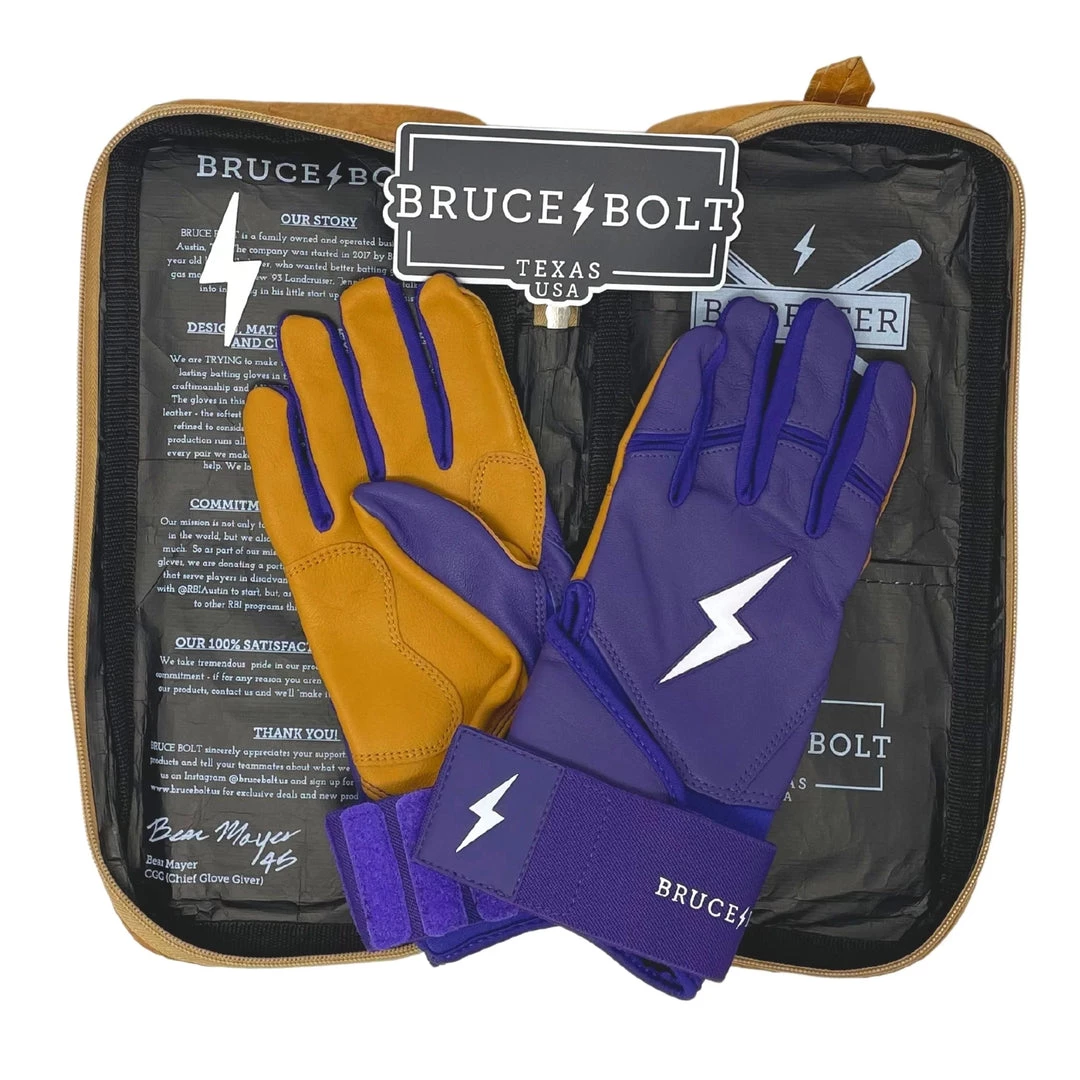 Bruce Bolt PREMIUM PRO Long Cuff Batting Gloves: Purple 7 Bruce Bolt PREMIUM PRO Long Cuff Batting Gloves: Purple